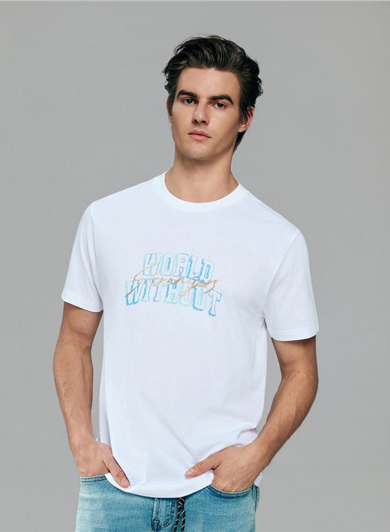 GIORDANO Men’s Slim Cotton Crew Neck WWS Graphic Print Tee - Image 1